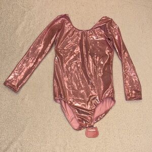 Girls Shiny Pink One Piece Body Suit / Leotard